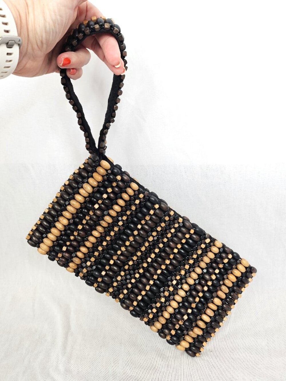 Banana Republic Wooden Beaded Wristlet Clutch | Brown Black